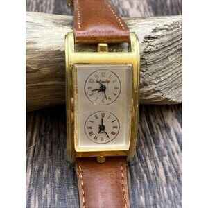 Infinity Dial Time Gold Tone Watch Working Genuine Leather Band